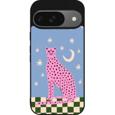 Coque Google Pixel 9 / Pixel 9 Pro - Silicone rigide noir Pink leopard with stars 2026