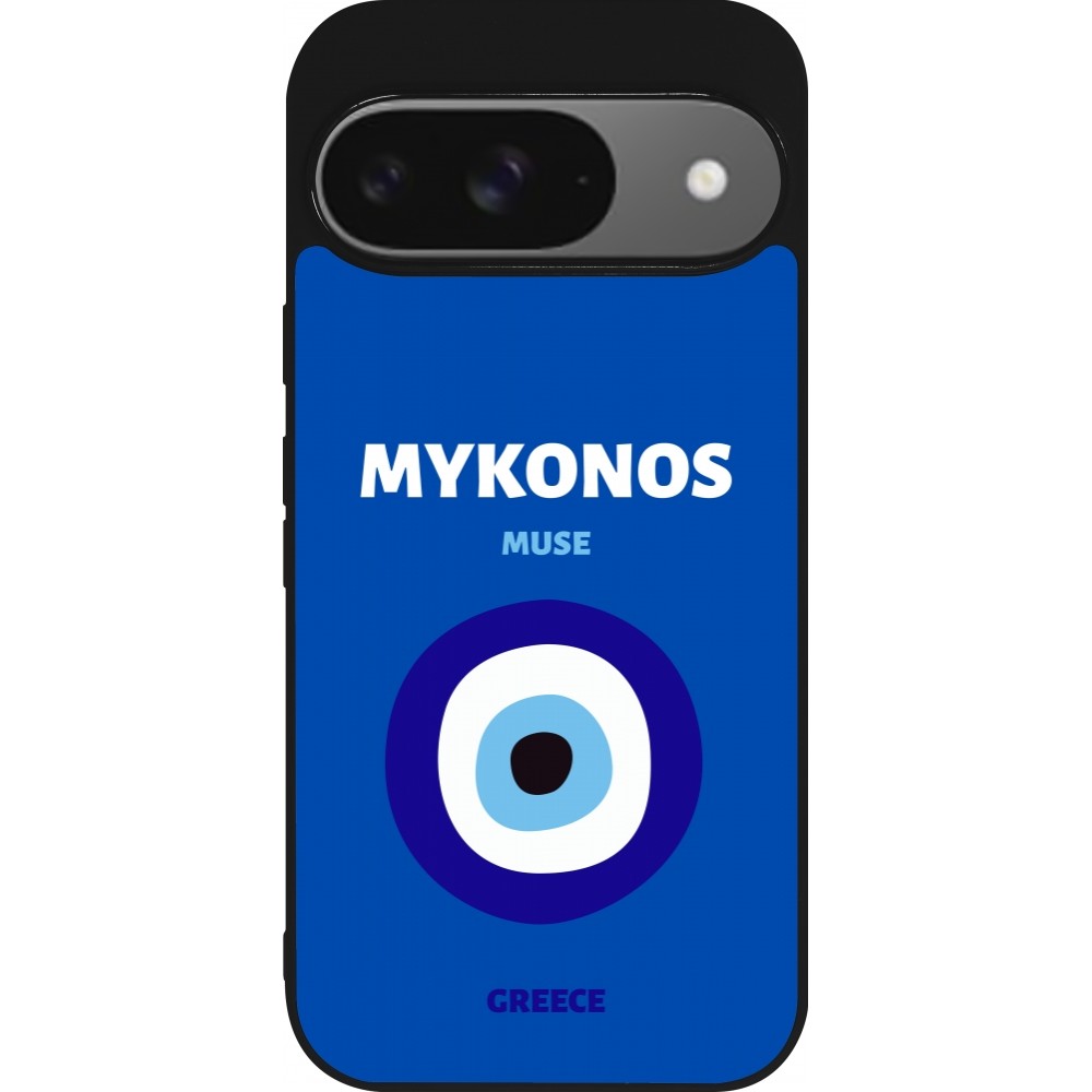 Google Pixel 9 / Pixel 9 Pro Case Hülle - Silikon schwarz Pop Summer Destination Mykonos