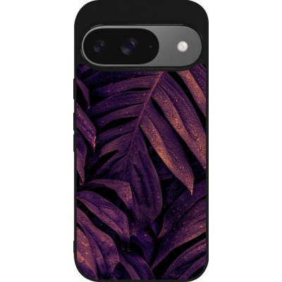 Google Pixel 9 / Pixel 9 Pro Case Hülle - Silikon schwarz Purple Light Leaves