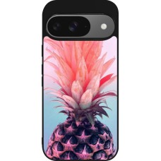 Coque Google Pixel 9 / Pixel 9 Pro - Silicone rigide noir Purple Pink Pineapple