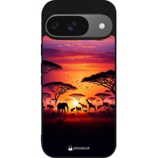 Coque Google Pixel 9 / Pixel 9 Pro - Silicone rigide noir Safari sunset wildlife