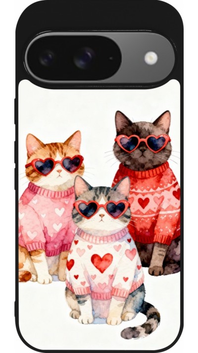 Coque Google Pixel 9 / Pixel 9 Pro - Silicone rigide noir Saint Valentines Day 26 Cat Love
