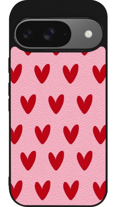 Coque Google Pixel 9 / Pixel 9 Pro - Silicone rigide noir Saint Valentines Day 26 Pattern heart