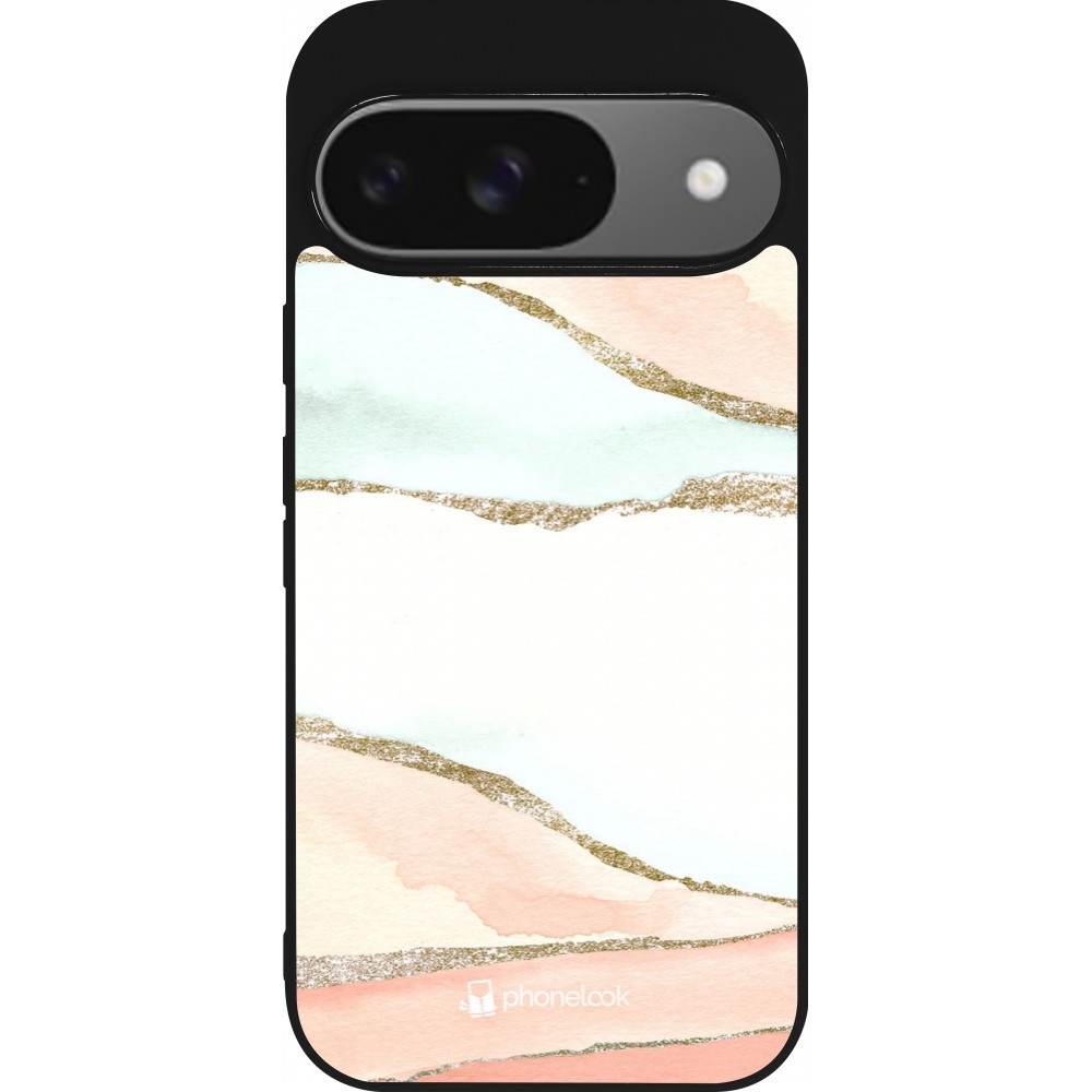 Google Pixel 9 / Pixel 9 Pro Case Hülle - Silikon schwarz Shimmering Orange