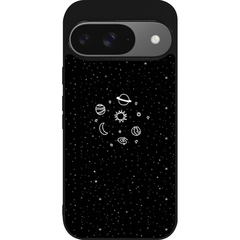 Coque Google Pixel 9 / Pixel 9 Pro - Silicone rigide noir Space Doodle