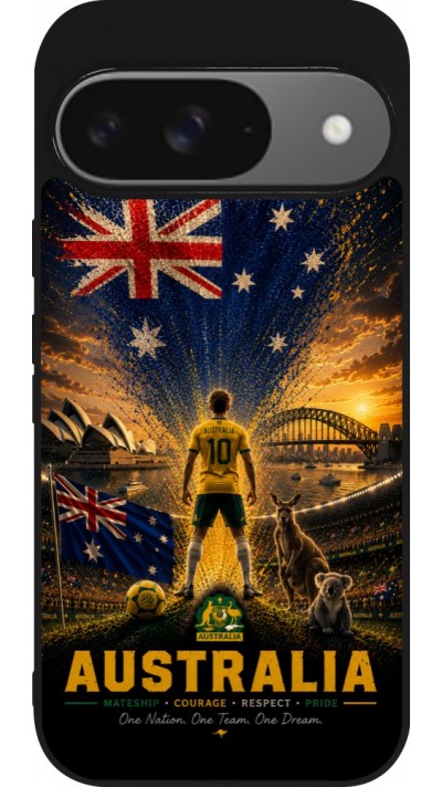 Coque Google Pixel 9 / Pixel 9 Pro - Silicone rigide noir Football Australie splash 2026
