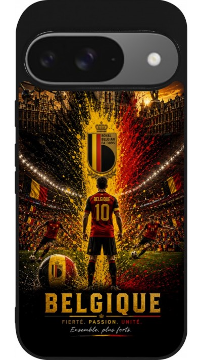 Coque Google Pixel 9 / Pixel 9 Pro - Silicone rigide noir Football Belgique splash 2026