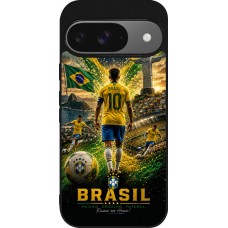Coque Google Pixel 9 / Pixel 9 Pro - Silicone rigide noir Football Brésil splash 2026