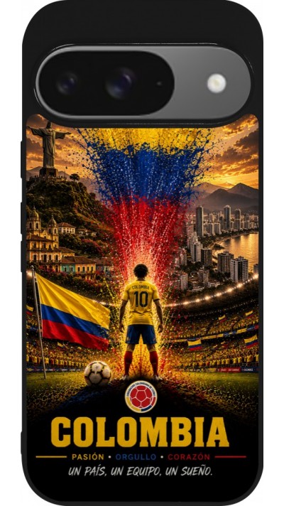 Coque Google Pixel 9 / Pixel 9 Pro - Silicone rigide noir Football Colombie splash 2026