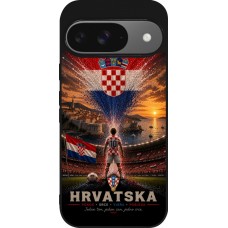 Coque Google Pixel 9 / Pixel 9 Pro - Silicone rigide noir Football Croatie splash 2026