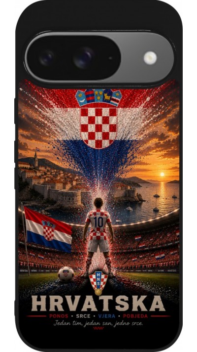 Coque Google Pixel 9 / Pixel 9 Pro - Silicone rigide noir Football Croatie splash 2026
