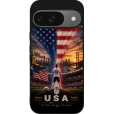 Coque Google Pixel 9 / Pixel 9 Pro - Silicone rigide noir Football États-Unis splash 2026