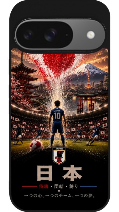 Coque Google Pixel 9 / Pixel 9 Pro - Silicone rigide noir Football Japon splash 2026