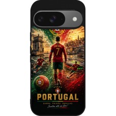 Coque Google Pixel 9 / Pixel 9 Pro - Silicone rigide noir Football Portugal splash 2026