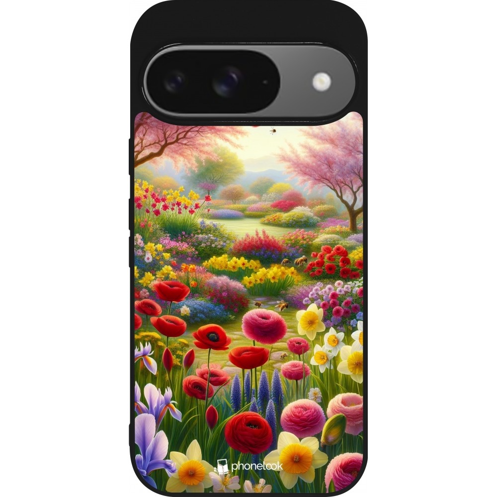 Coque Google Pixel 9 / Pixel 9 Pro - Silicone rigide noir Spring 25 Bouquet printemps
