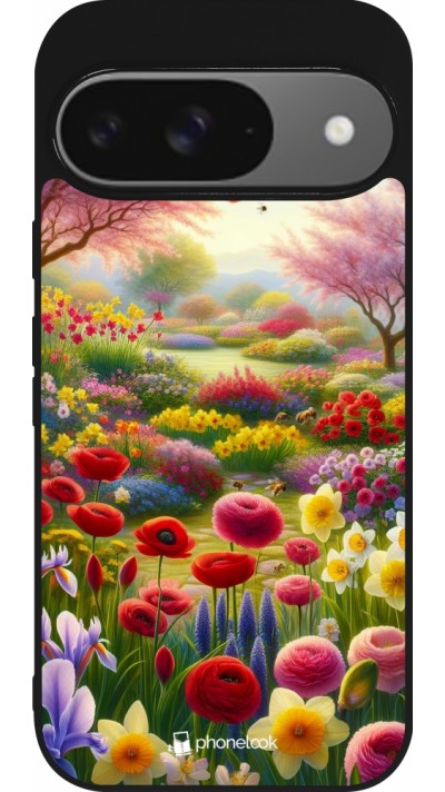 Coque Google Pixel 9 / Pixel 9 Pro - Silicone rigide noir Spring 25 Bouquet printemps