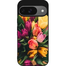 Coque Google Pixel 9 / Pixel 9 Pro - Silicone rigide noir Bouquet of tulips Spring 2026