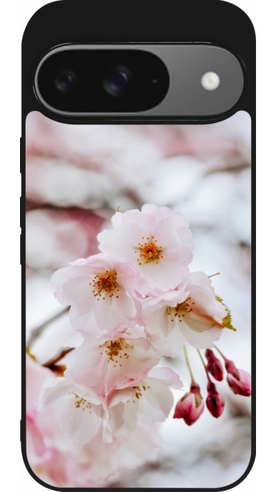 Coque Google Pixel 9 / Pixel 9 Pro - Silicone rigide noir Cherry tree 2026