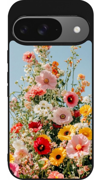 Coque Google Pixel 9 / Pixel 9 Pro - Silicone rigide noir Spring flowers 2026