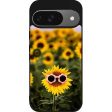 Coque Google Pixel 9 / Pixel 9 Pro - Silicone rigide noir Sunflower with glasses Spring 2026