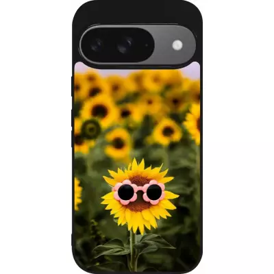 Google Pixel 9 / Pixel 9 Pro Case Hülle - Silikon schwarz Sunflower with glasses Spring 2026