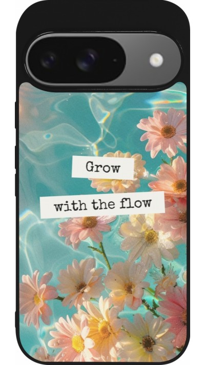 Coque Google Pixel 9 / Pixel 9 Pro - Silicone rigide noir Summer 2025 Grow with the flow