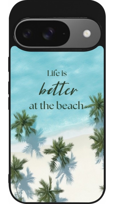 Coque Google Pixel 9 / Pixel 9 Pro - Silicone rigide noir Summer 2025 Life is better at the beach