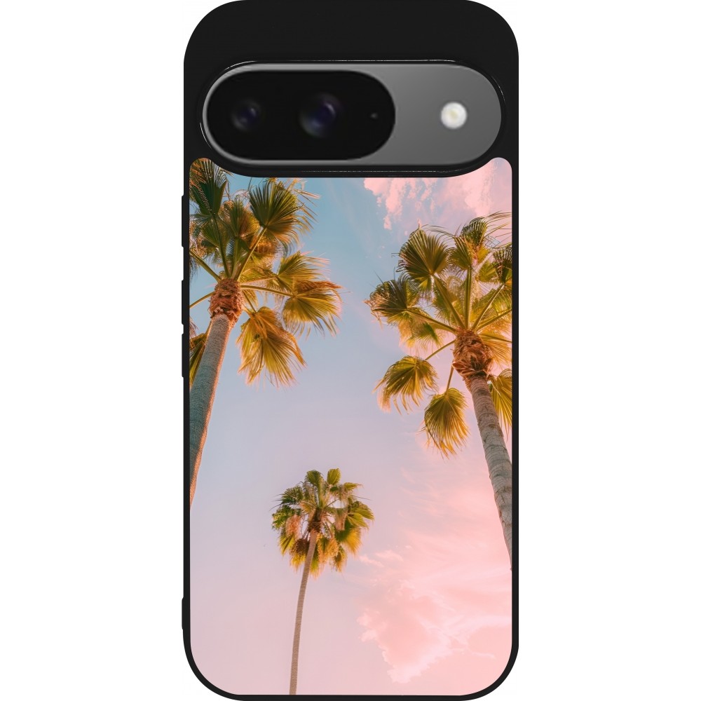 Google Pixel 9 / Pixel 9 Pro Case Hülle - Silikon schwarz Summer 2025 Palmiers