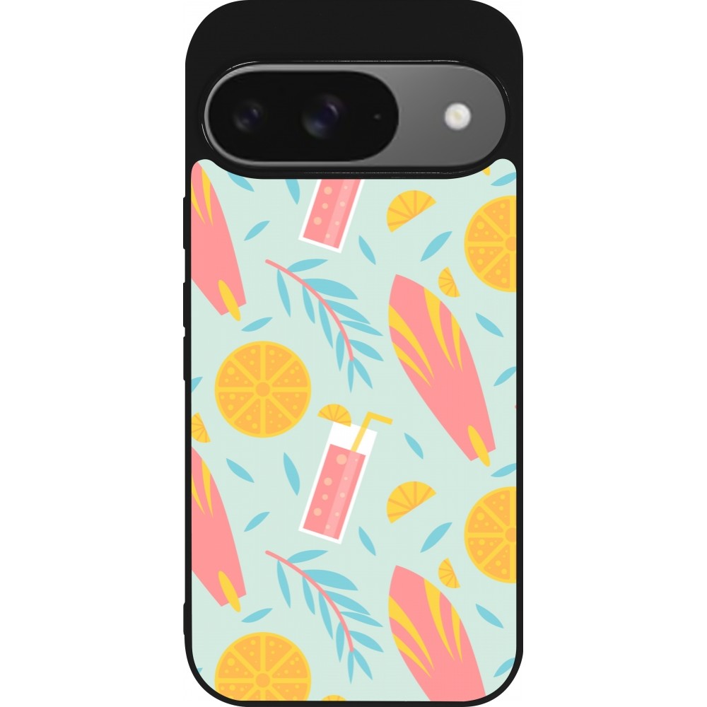 Coque Google Pixel 9 / Pixel 9 Pro - Silicone rigide noir Summer 2025 Pattern citron