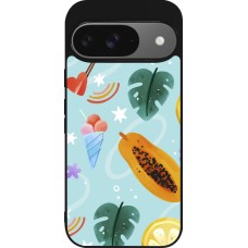 Google Pixel 9 / Pixel 9 Pro Case Hülle - Silikon schwarz Summer 2025 Pattern papaya
