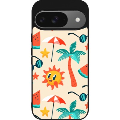 Coque Google Pixel 9 / Pixel 9 Pro - Silicone rigide noir Summer 2025 Pattern soleil