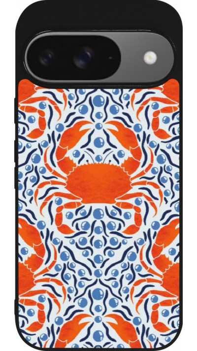 Coque Google Pixel 9 / Pixel 9 Pro - Silicone rigide noir Crabs and pearls Summer 2026
