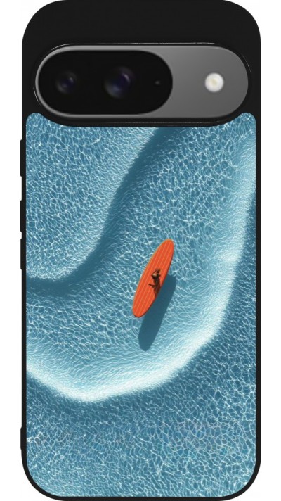 Coque Google Pixel 9 / Pixel 9 Pro - Silicone rigide noir Orange surf Summer 2026