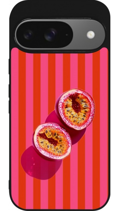 Coque Google Pixel 9 / Pixel 9 Pro - Silicone rigide noir Passion fruit Summer 2026