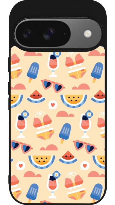 Coque Google Pixel 9 / Pixel 9 Pro - Silicone rigide noir Pattern Summer 2026