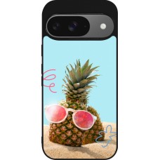 Coque Google Pixel 9 / Pixel 9 Pro - Silicone rigide noir Pineapple with glasses Summer 2026