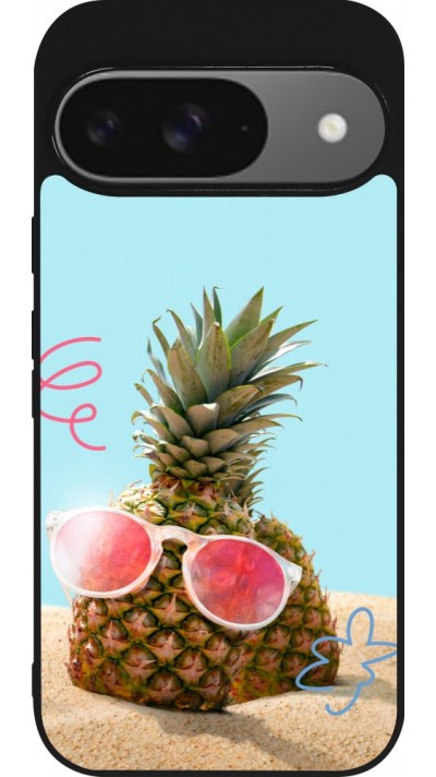 Coque Google Pixel 9 / Pixel 9 Pro - Silicone rigide noir Pineapple with glasses Summer 2026