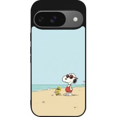 Coque Google Pixel 9 / Pixel 9 Pro - Silicone rigide noir Snoopy on the beach Summer 2026