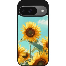 Coque Google Pixel 9 / Pixel 9 Pro - Silicone rigide noir Sunflowers Summer 2026