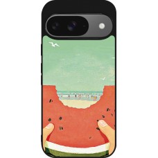 Coque Google Pixel 9 / Pixel 9 Pro - Silicone rigide noir Views through a watermelon Summer 2026