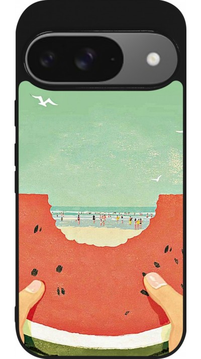 Coque Google Pixel 9 / Pixel 9 Pro - Silicone rigide noir Views through a watermelon Summer 2026