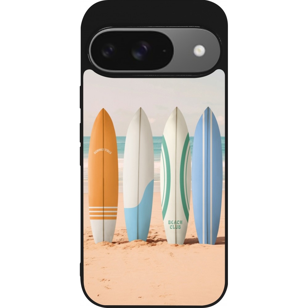 Coque Google Pixel 9 / Pixel 9 Pro - Silicone rigide noir Summer surfboard 2025