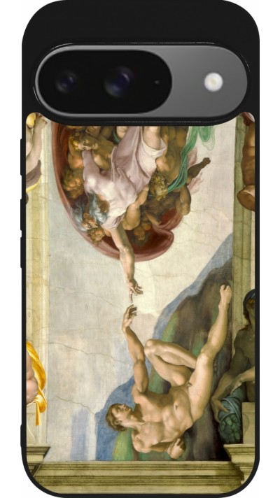 Coque Google Pixel 9 / Pixel 9 Pro - Silicone rigide noir Tableau art - La Création d’Adam - Michel-Ange