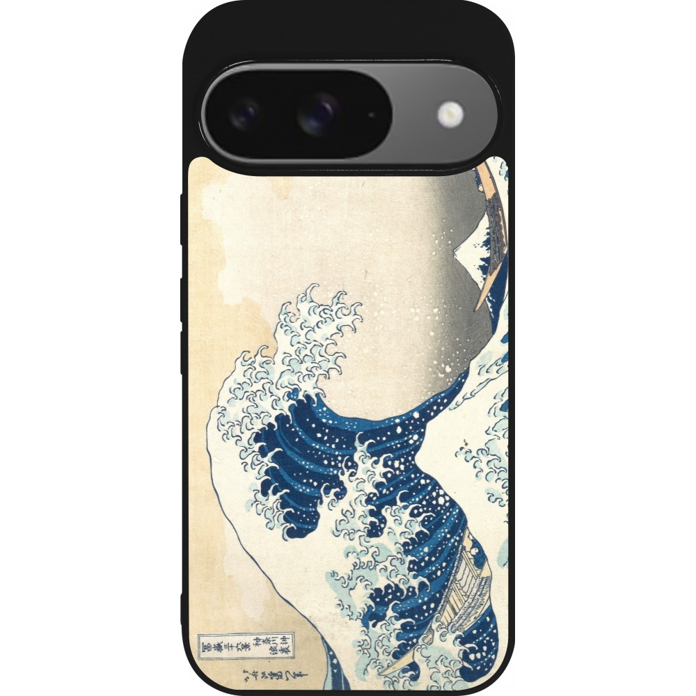 Coque Google Pixel 9 / Pixel 9 Pro - Silicone rigide noir Tableau art - La Grande Vague de Kanagawa - Hokusai