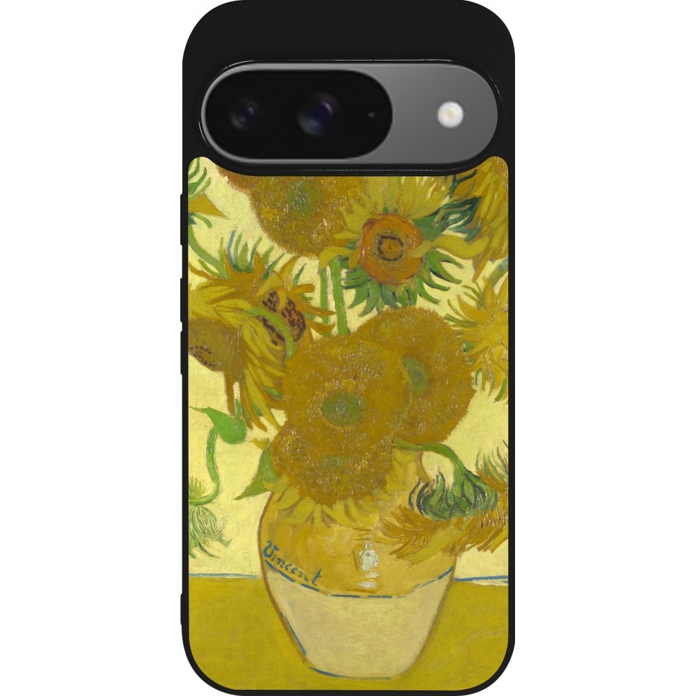 Coque Google Pixel 9 / Pixel 9 Pro - Silicone rigide noir Tableau art - Les Tournesols - Van Gogh