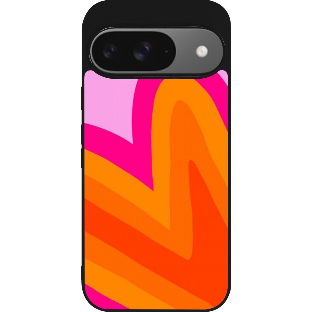 Coque Google Pixel 9 / Pixel 9 Pro - Silicone rigide noir Valentine 2024 heart gradient