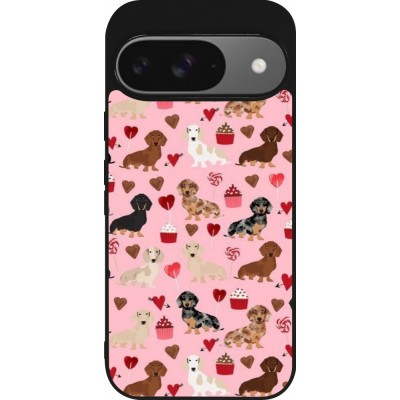 Google Pixel 9 / Pixel 9 Pro Case Hülle - Silikon schwarz Valentine 2024 puppy love