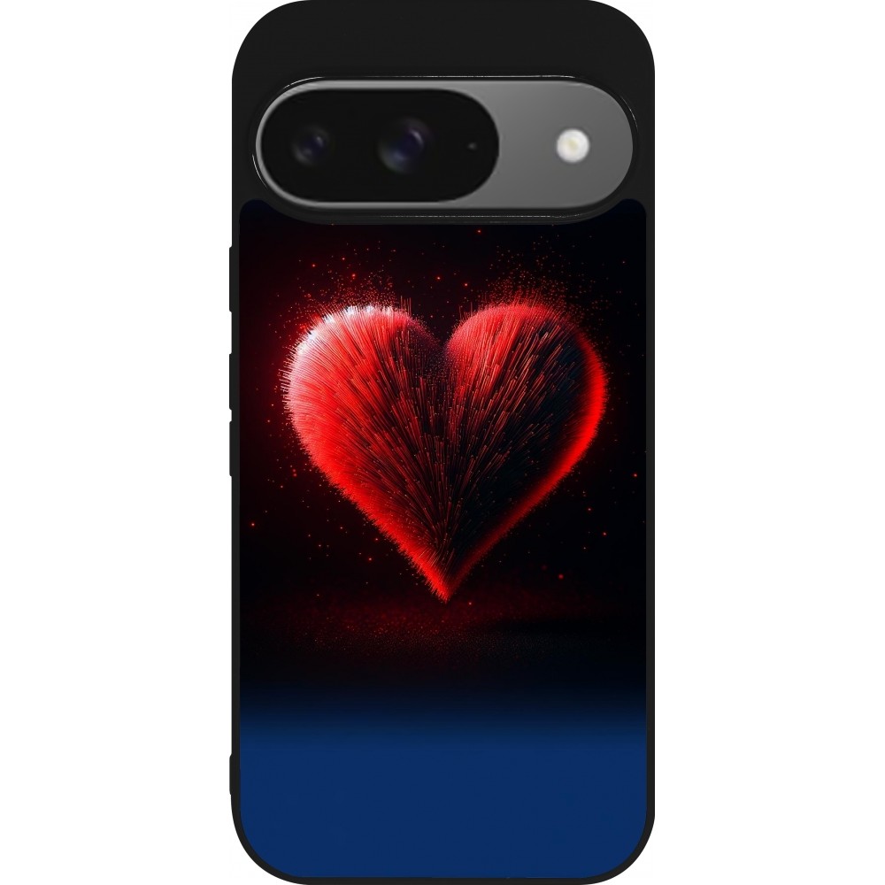 Coque Google Pixel 9 / Pixel 9 Pro - Silicone rigide noir Valentine 2025 coeur rouge