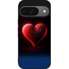 Coque Google Pixel 9 / Pixel 9 Pro - Silicone rigide noir Valentine 2025 coeur rouge
