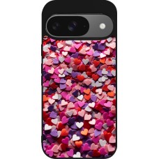 Coque Google Pixel 9 / Pixel 9 Pro - Silicone rigide noir Valentine 2025 Confetti